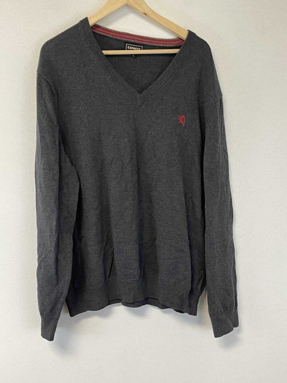 Express Sweater Mens Extra Large Light Knit Long Sleeve Dark Gray V Neck N293